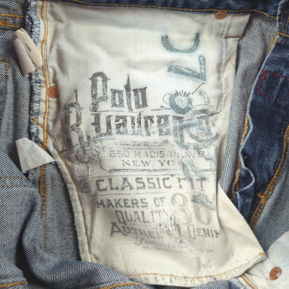 Polo Ralph Lauren 867 Jeans Mens 33x30 Blue Classic Straight Leg Distressed - Picture 10 of 16